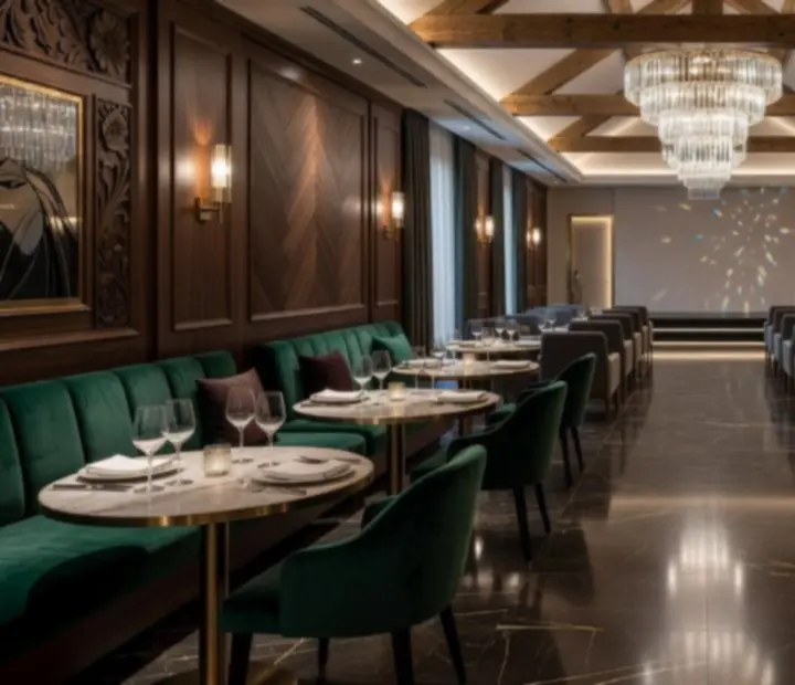 Eleganckie europejskie wnętrza restauracyjne z prywatnymi salami na wydarzenia firmowe