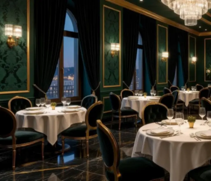 Wysokiej klasy wnętrze restauracji przygotowane na wieczór eventowy
